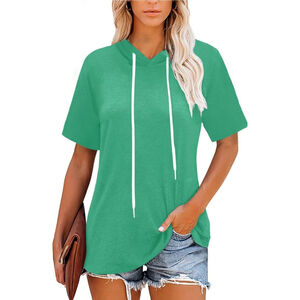 Women's Summer T Shirts Short Sleeve Color Block Hoodies Tops Casual Loose XXL